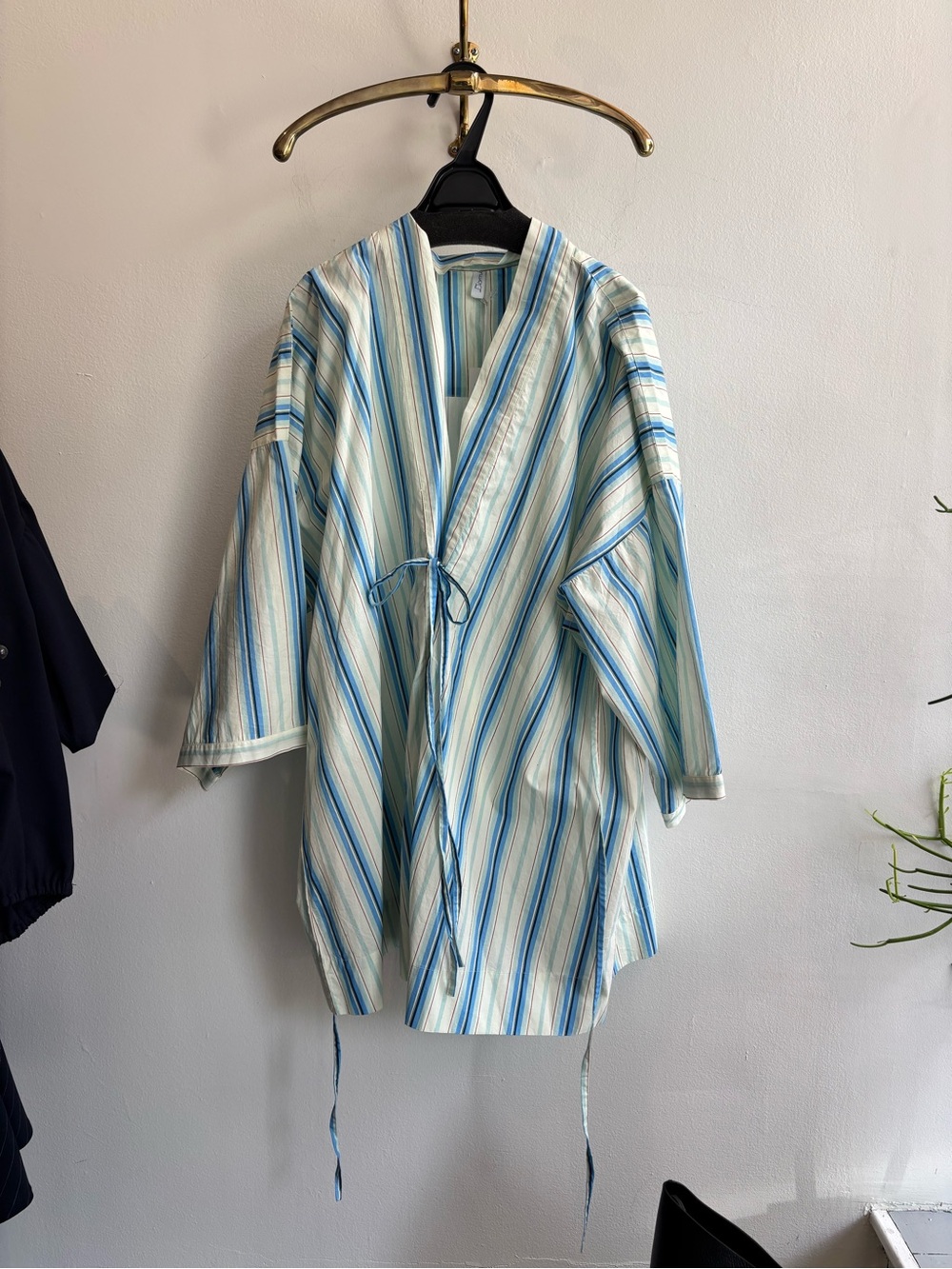 Blue & White Striped Lightweight Kimono Jacket